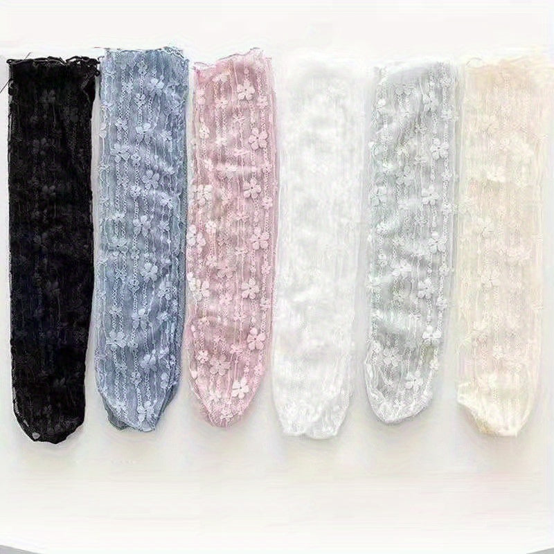 6 pairs daisy flower Women'S Lace Socks Ruffle Frilly Mesh Lace Loose Sock Sheer Mesh Slouch Sock Decorated Ankle High Sheer Socks for Women
