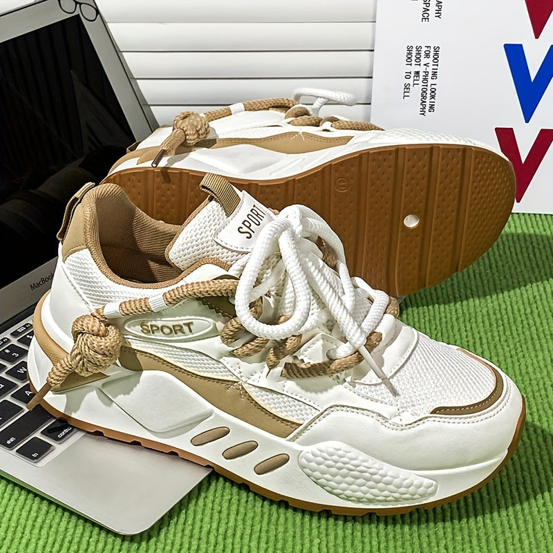 Men's Lightweight Low-Top Sneakers - Breathable PU Upper & Rubber Sole, White\u002FGrey\u002FGreen Colorway, All-Season Casual Running Shoes for Outdoor Walking, Gym Training & Travel, Laceup Closure, Fabric Lined Interior