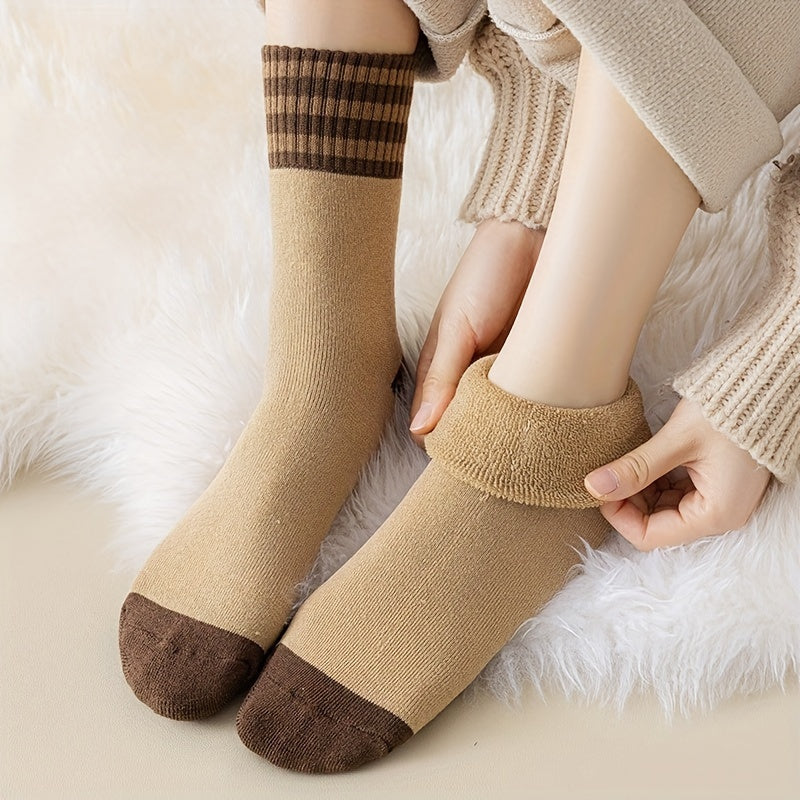 10 Colors And 10 Pairs Autumn And Winter Looped Socks For Women With Thick Fleece And Mid Tube Socks, Warm Towel Socks, Black Long Socks, Trendy Socks For Women, And Women's Socks Ladies Socks