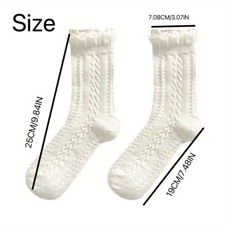 10\u002F20\u002F30 Pairs Women'S Floral Lace Mid-Calf Socks - All-Season Lightweight Pastel Pink & White, Delicate Ribbed Cuffs, Breathable Polyester for Casual Outdoor Wear, Feminine Sock Design