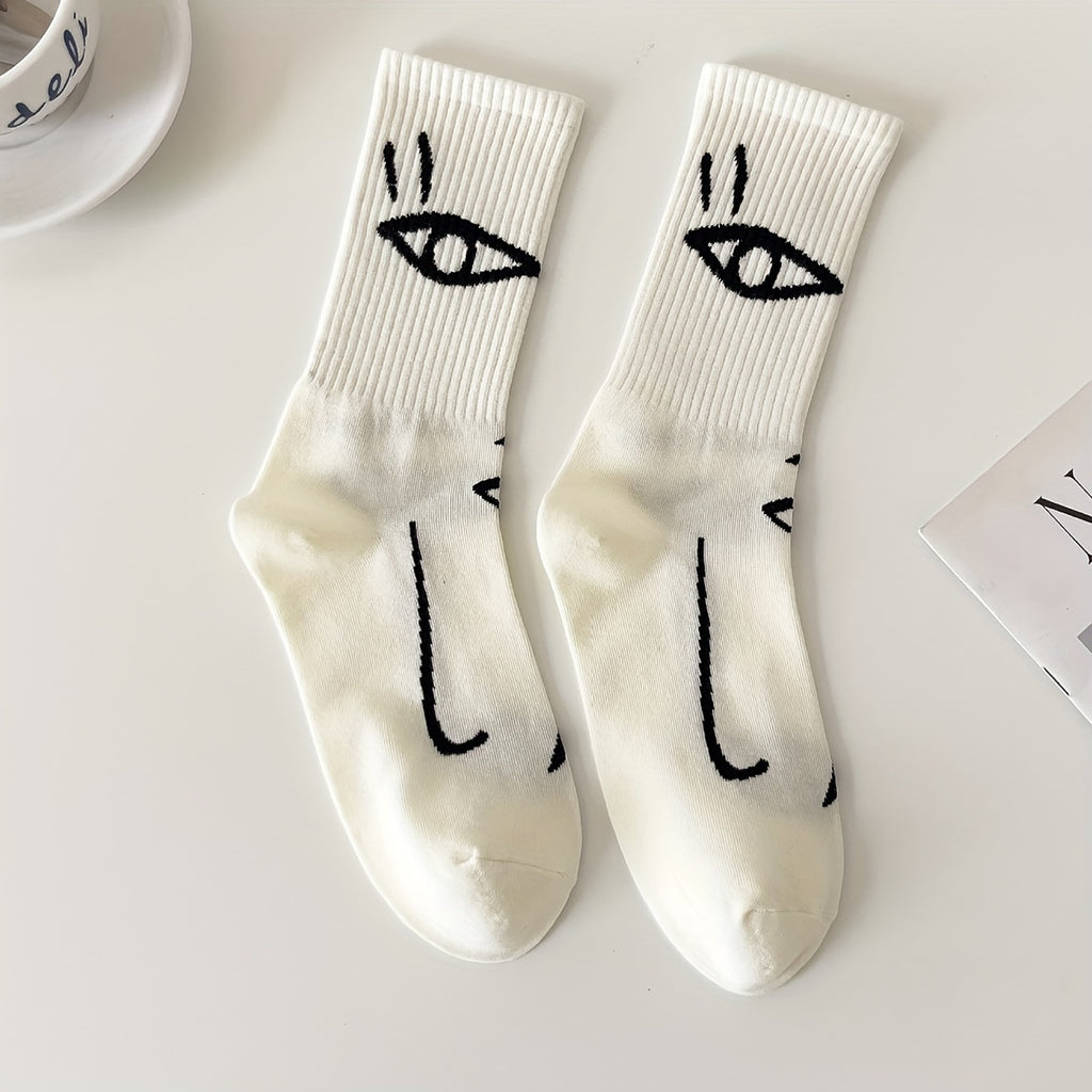 3\u002F 6 Pairs Abstract Line Paintings Mid Tube Socks Street Trend Sports Sweat Absorbing Breathable Couple Casual Socks