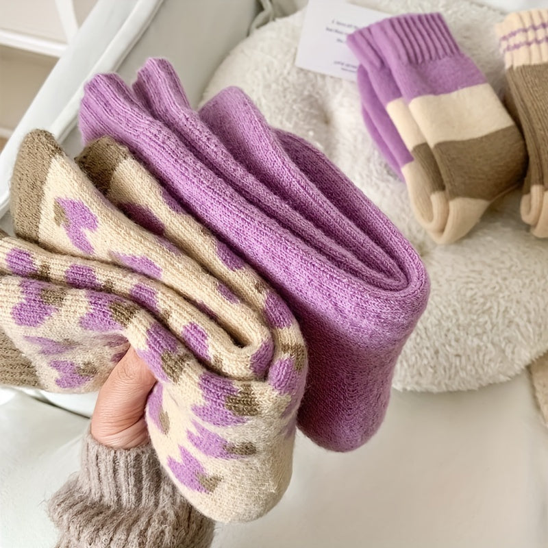 Heart Pattern Terry Socks 4 Pairs Warm Heart Pattern Comfy Terry Socks - Women's Stockings