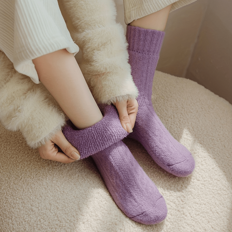 Heart Pattern Terry Socks 4 Pairs Warm Heart Pattern Comfy Terry Socks - Women's Stockings