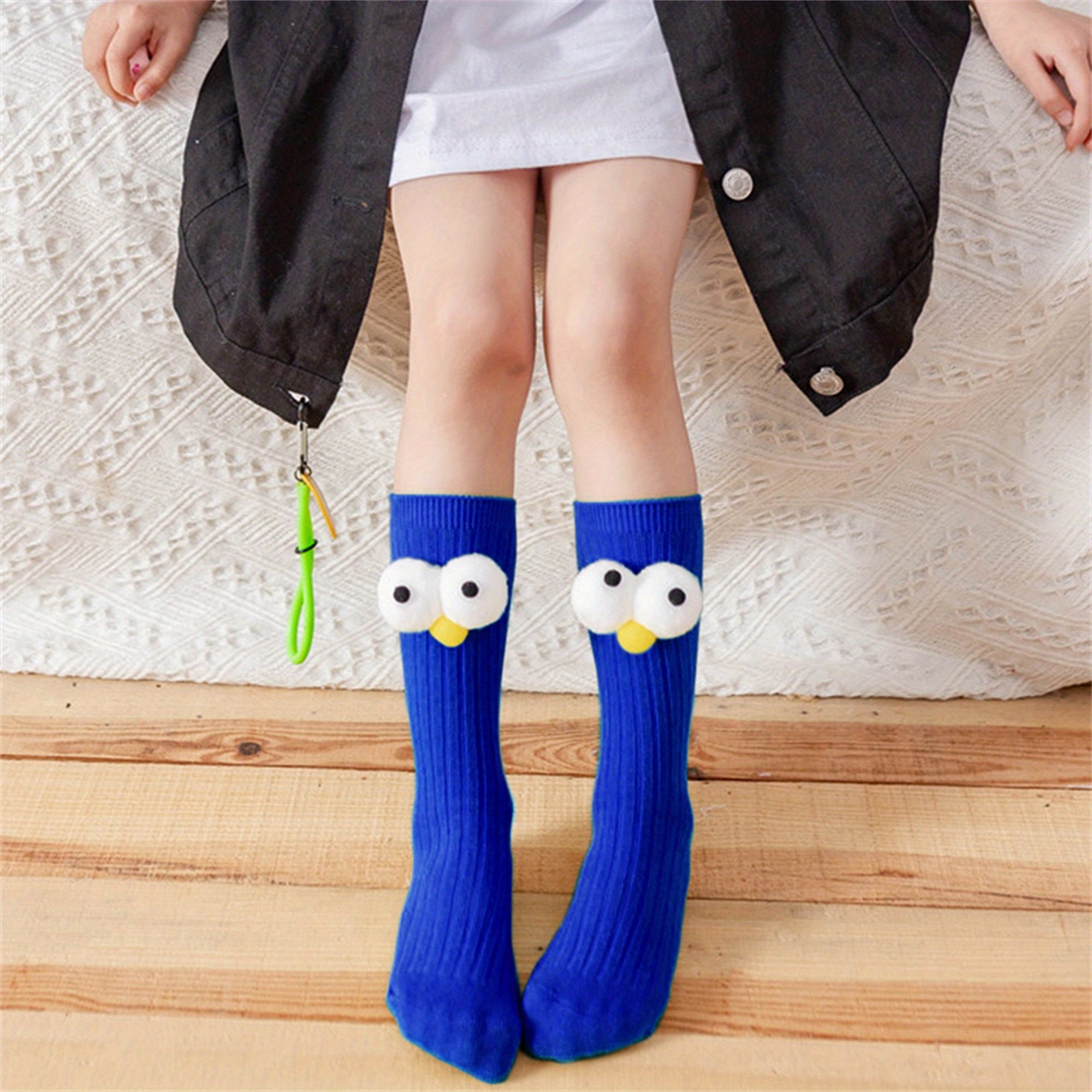 Adorable Big Eye Knee High Socks for Youngsters & Youngsters – Soft, Fun Cartoon Design with Green Charm, Perfect Christmas Gift for Youngsters & Youngsters, Youngsters Socks