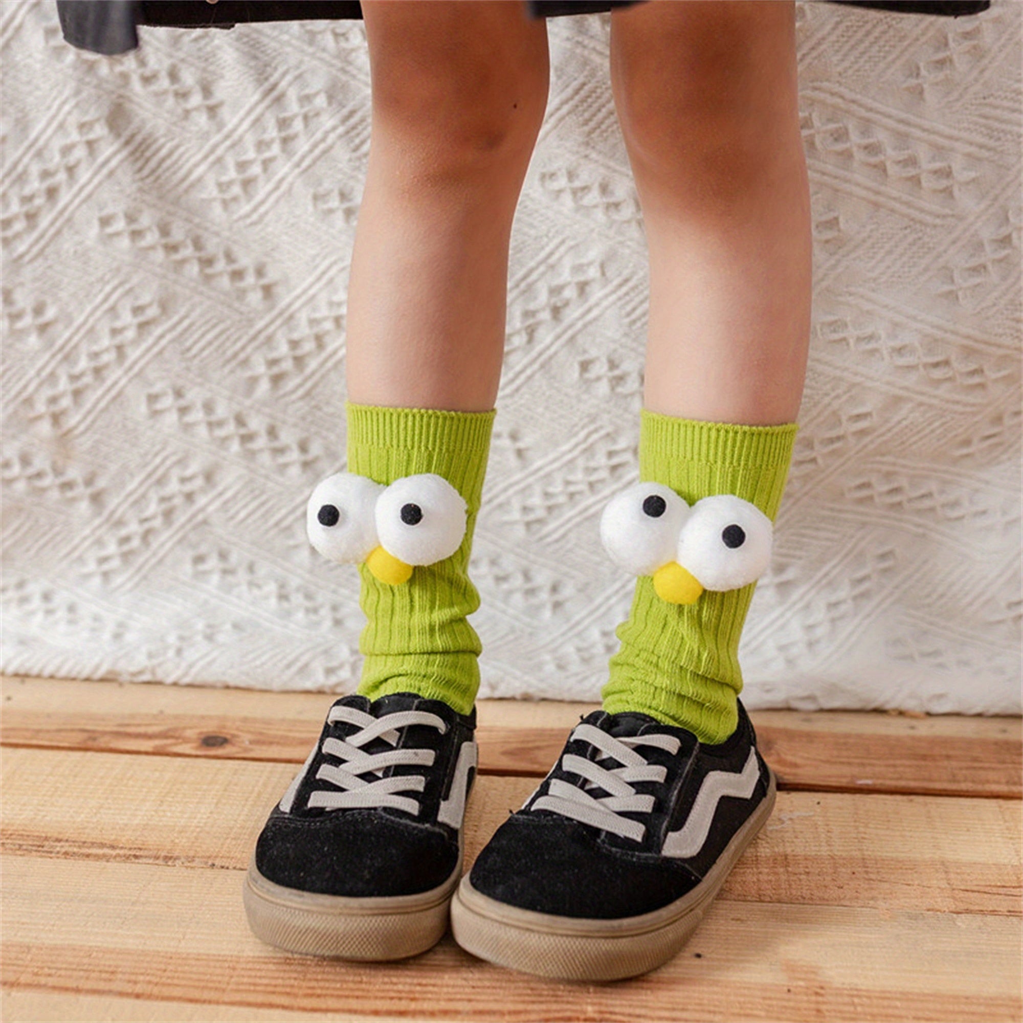 Adorable Big Eye Knee High Socks for Youngsters & Youngsters – Soft, Fun Cartoon Design with Green Charm, Perfect Christmas Gift for Youngsters & Youngsters, Youngsters Socks