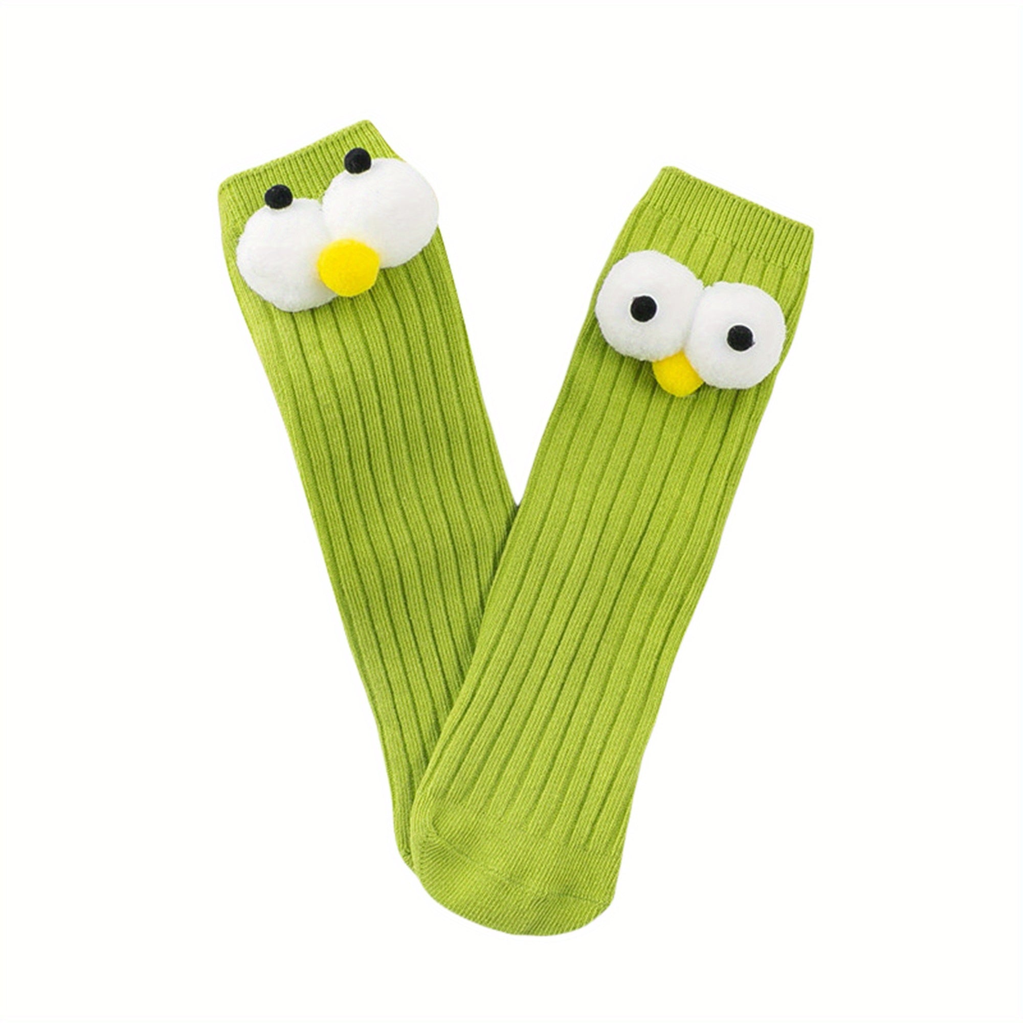 Adorable Big Eye Knee High Socks for Youngsters & Youngsters – Soft, Fun Cartoon Design with Green Charm, Perfect Christmas Gift for Youngsters & Youngsters, Youngsters Socks