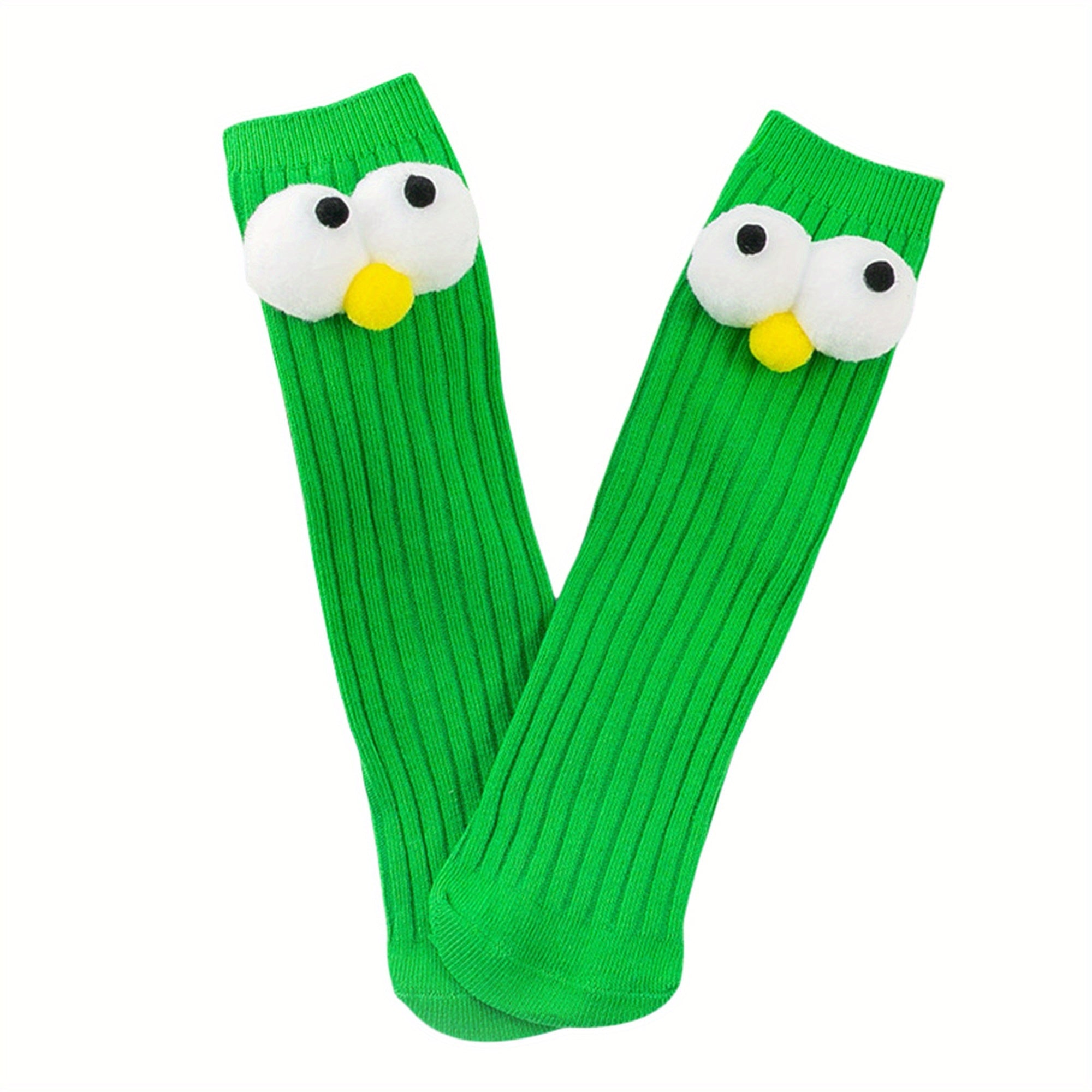 Adorable Big Eye Knee High Socks for Youngsters & Youngsters – Soft, Fun Cartoon Design with Green Charm, Perfect Christmas Gift for Youngsters & Youngsters, Youngsters Socks