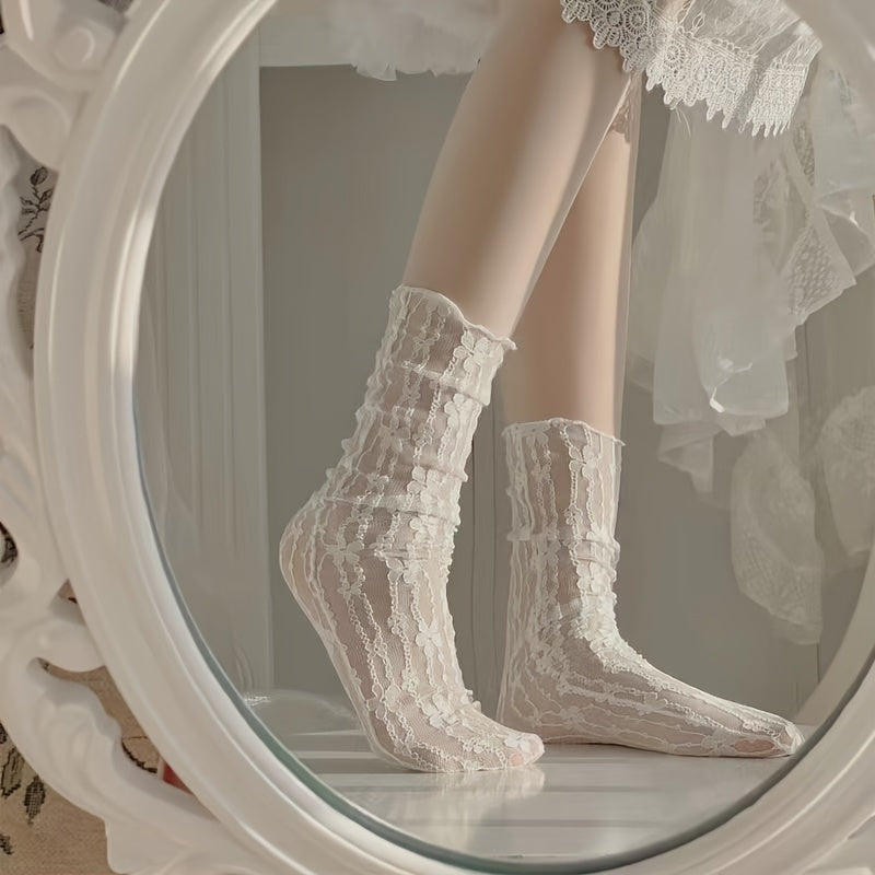 6 pairs daisy flower Women'S Lace Socks Ruffle Frilly Mesh Lace Loose Sock Sheer Mesh Slouch Sock Decorated Ankle High Sheer Socks for Women