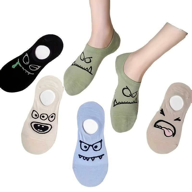 5\u002F10 Pairs Of Small Monsters Cartoon Expression Boat Socks Women Shallow Mouth Invisible Cute Personality Interesting Short Tube Not Falling Off with Soft And Comfortable