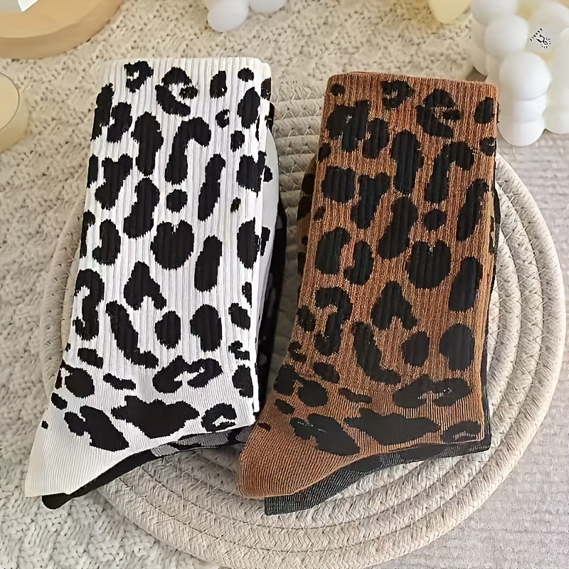 6 Pairs Women's Casual Socks - Retro Leopard Print in Various Colors, Machine Washable, Stylish & Eye-Catching for Parties, Dates & Casual Attire, Cute Socks