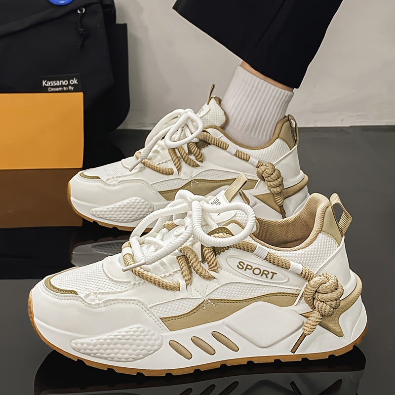 Men's Lightweight Low-Top Sneakers - Breathable PU Upper & Rubber Sole, White\u002FGrey\u002FGreen Colorway, All-Season Casual Running Shoes for Outdoor Walking, Gym Training & Travel, Laceup Closure, Fabric Lined Interior