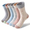 6 Pairs Merino Wool Cute Striped Women Socks, Crew Long Fashion Socks, Color Blocked Striped Pile Socks Hiking Warm Winter Thick Thermal Crew Cozy Cabin Ladies Gift Comfy Boot Work Socks