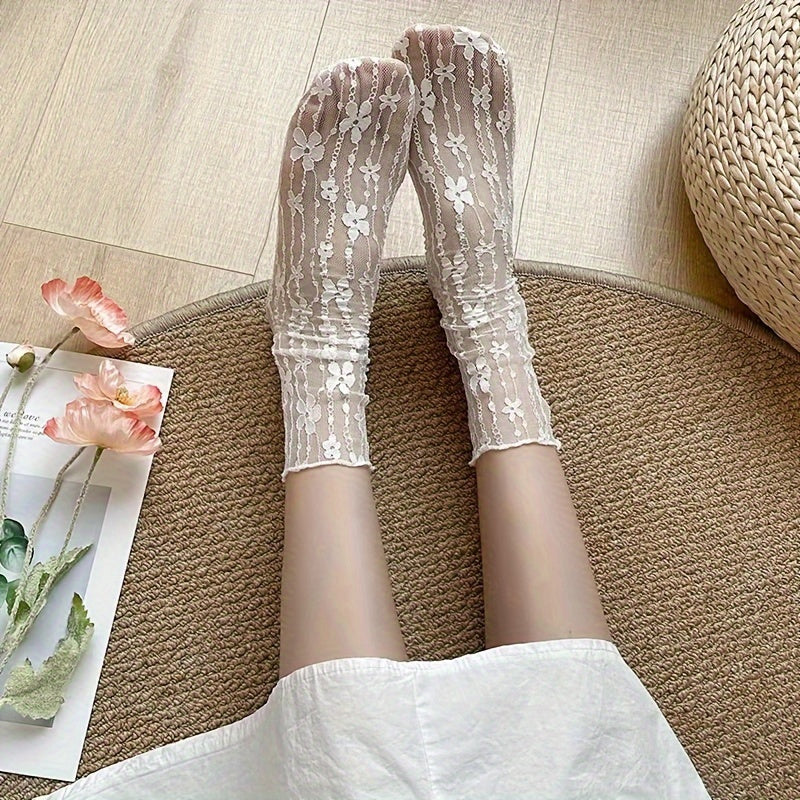 6 pairs daisy flower Women'S Lace Socks Ruffle Frilly Mesh Lace Loose Sock Sheer Mesh Slouch Sock Decorated Ankle High Sheer Socks for Women