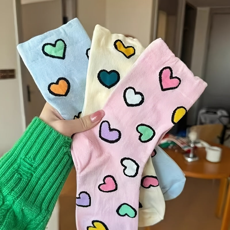 5 Colors And 5 Pairs Of Korean Ins Trendy Socks For, Cute Pile Socks, Versatile Colorful Heart Tube Socks, Dopamine White Internet Famous Long Socks, Hip-hop Best Friend Couple