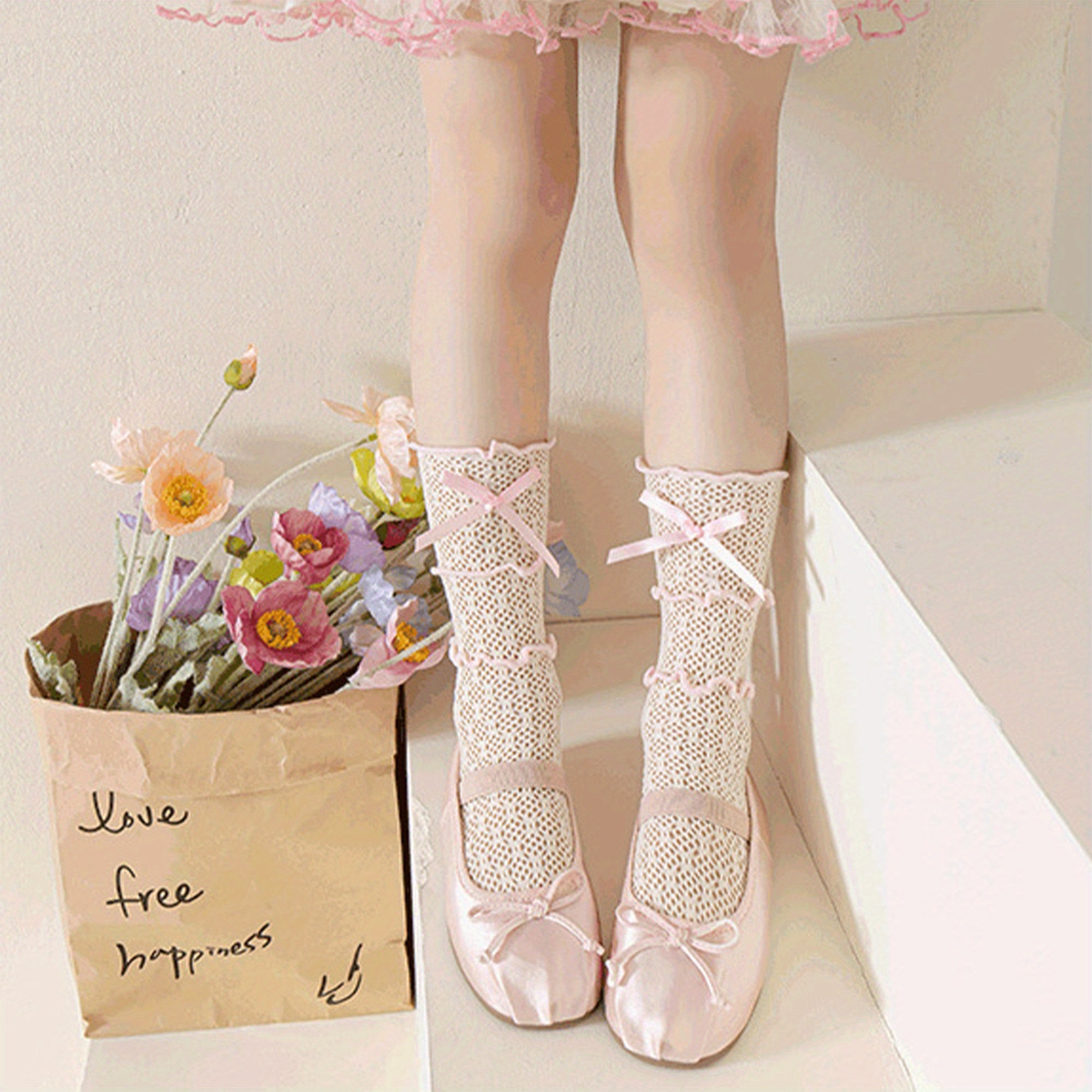 Kids Socks for Girls Cute Lace Bowknot Anti-Skid Socks Mid-Calf Socks Spring Summer Stockings