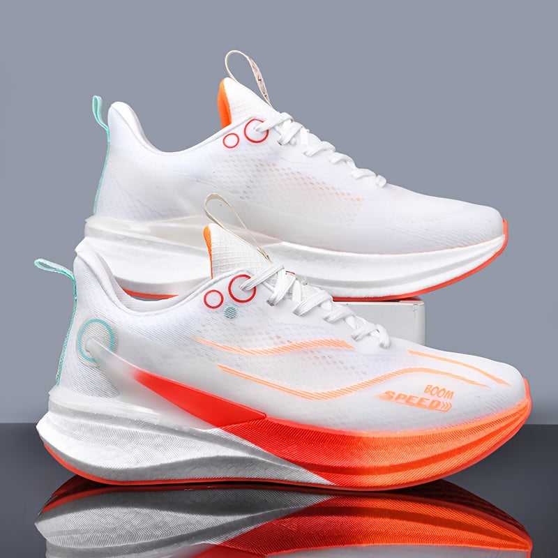 Unisex Carbon Fiber Running Shoes - Lightweight Cushioned MD\u002FTPU Sole, Breathable Knit Upper (White\u002FPurple Gradient) - Shock Absorbing Jogging Sneakers for Men & Women, All Seasons