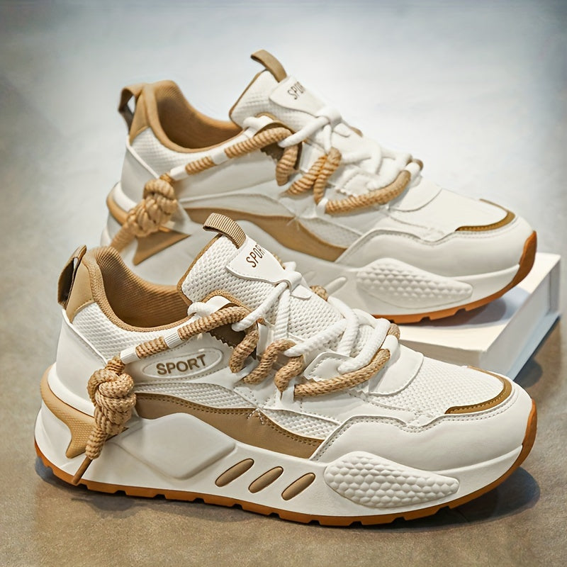 Men's Lightweight Low-Top Sneakers - Breathable PU Upper & Rubber Sole, White\u002FGrey\u002FGreen Colorway, All-Season Casual Running Shoes for Outdoor Walking, Gym Training & Travel, Laceup Closure, Fabric Lined Interior