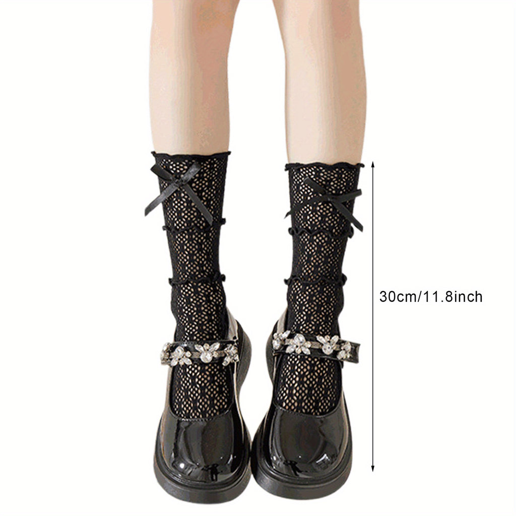 Kids Socks for Girls Cute Lace Bowknot Anti-Skid Socks Mid-Calf Socks Spring Summer Stockings