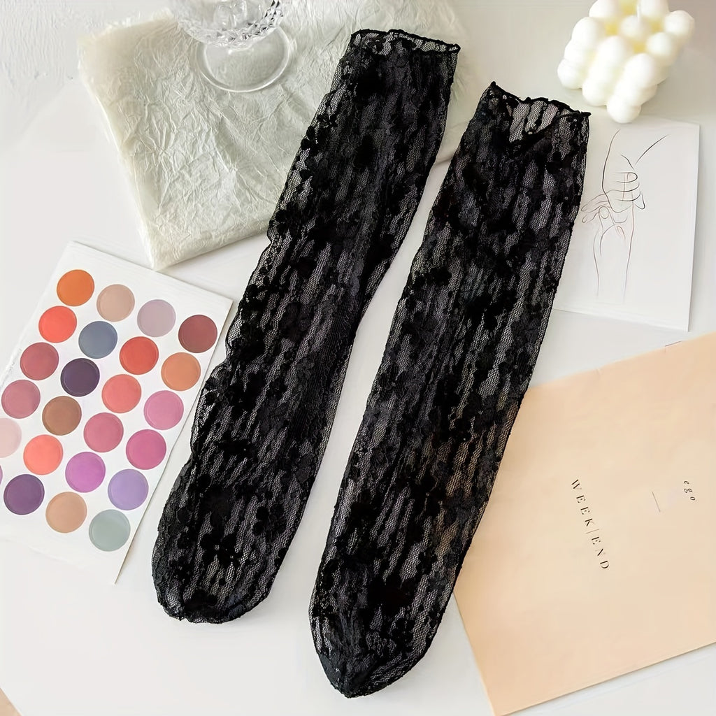 6 pairs daisy flower Women'S Lace Socks Ruffle Frilly Mesh Lace Loose Sock Sheer Mesh Slouch Sock Decorated Ankle High Sheer Socks for Women