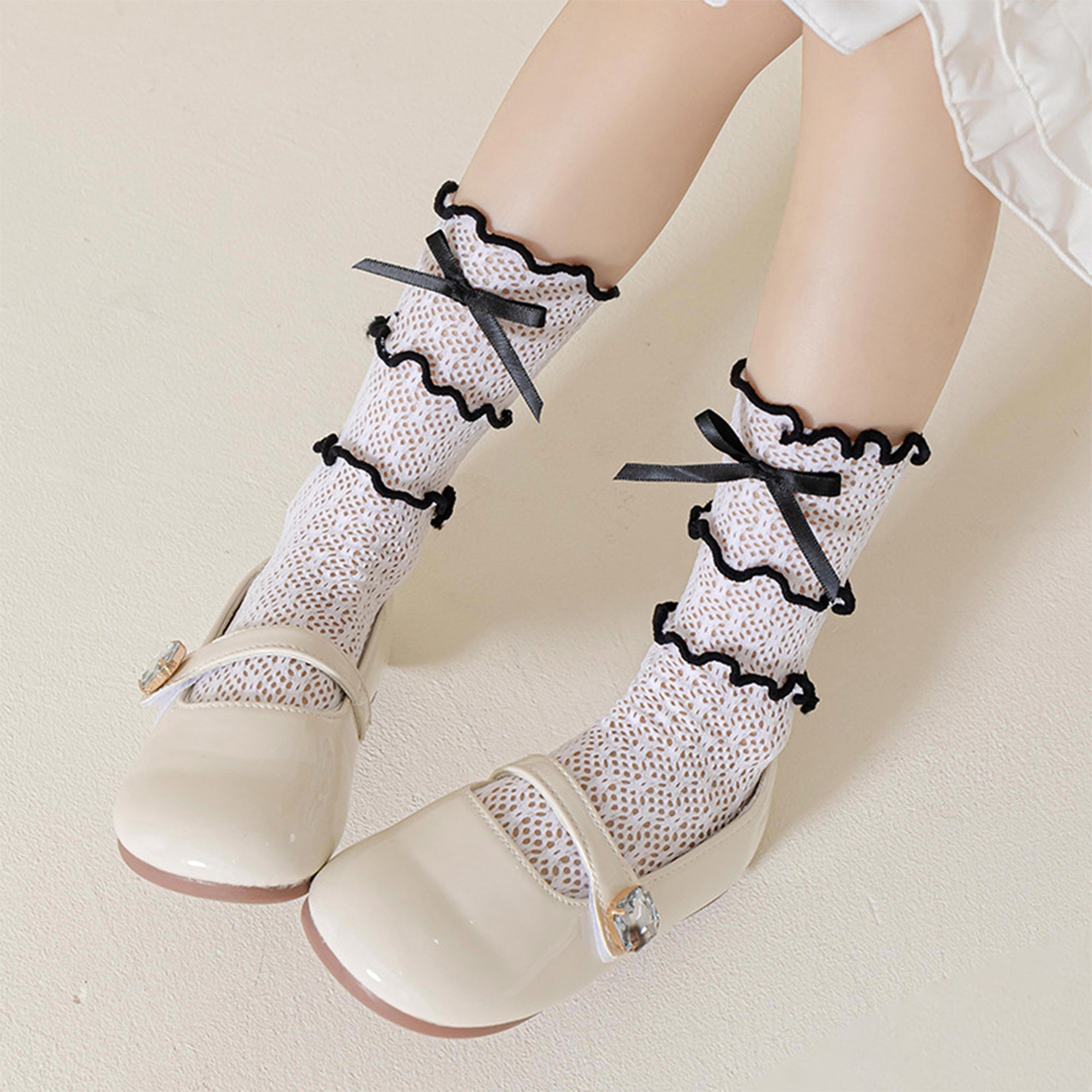 Kids Socks for Girls Cute Lace Bowknot Anti-Skid Socks Mid-Calf Socks Spring Summer Stockings