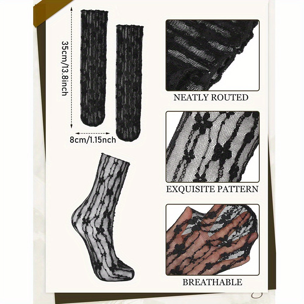 6 pairs daisy flower Women'S Lace Socks Ruffle Frilly Mesh Lace Loose Sock Sheer Mesh Slouch Sock Decorated Ankle High Sheer Socks for Women