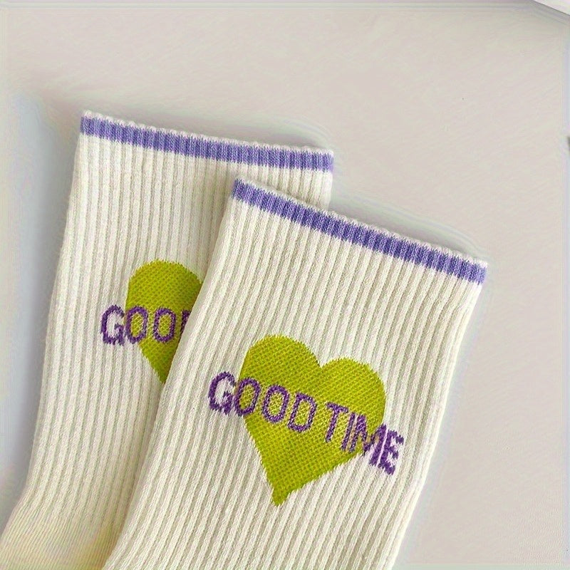 Happy Face Alphabet Women's Socks - All-Season Trendy Street Style Skateboard-Inspired Socks with Positive Messages (Good Vibes, Keep Smile) - Hand Wash Only, Instagrammable Fashion