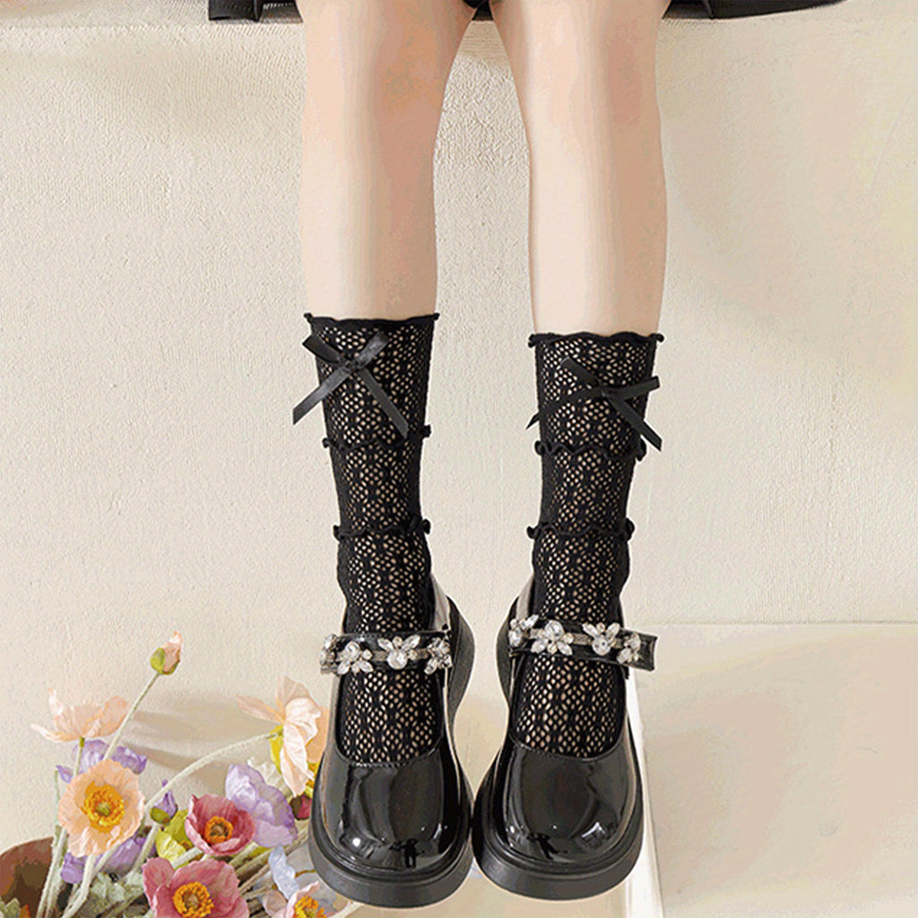 Kids Socks for Girls Cute Lace Bowknot Anti-Skid Socks Mid-Calf Socks Spring Summer Stockings