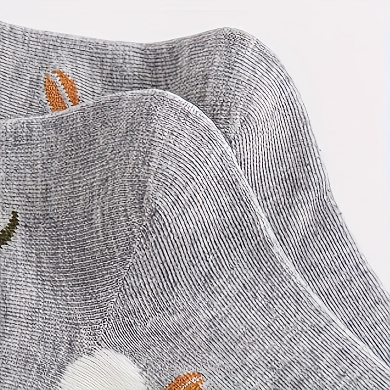 5 Pairs Women's Mid-Calf Floral Print Socks - Soft Polyester Blend, Multi-Color Mixed & Match Patterns, Cute Cartoon Style, Hand Wash Only, All-Season Casual Elegant Socks for Spring Summer