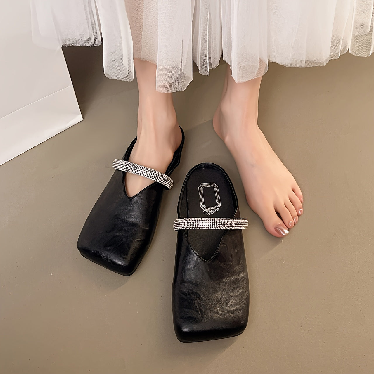 Women's Elegant Slip-On Slippers with Shiny Decoration- Soft Synthetic Fiber Outer Layer, Cushioned Inner Pad and Non-Slip PU Sole- Comfortable for Summer Indoor\u002FOutdoor Home, Office, Hotel Use, Cute Closed-Toe Slippers with Decorative Design and S