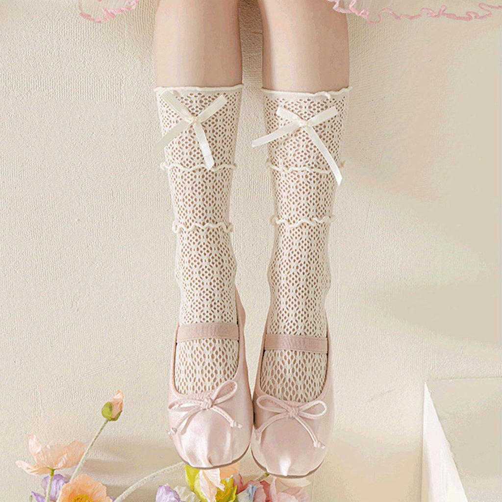 Kids Socks for Girls Cute Lace Bowknot Anti-Skid Socks Mid-Calf Socks Spring Summer Stockings