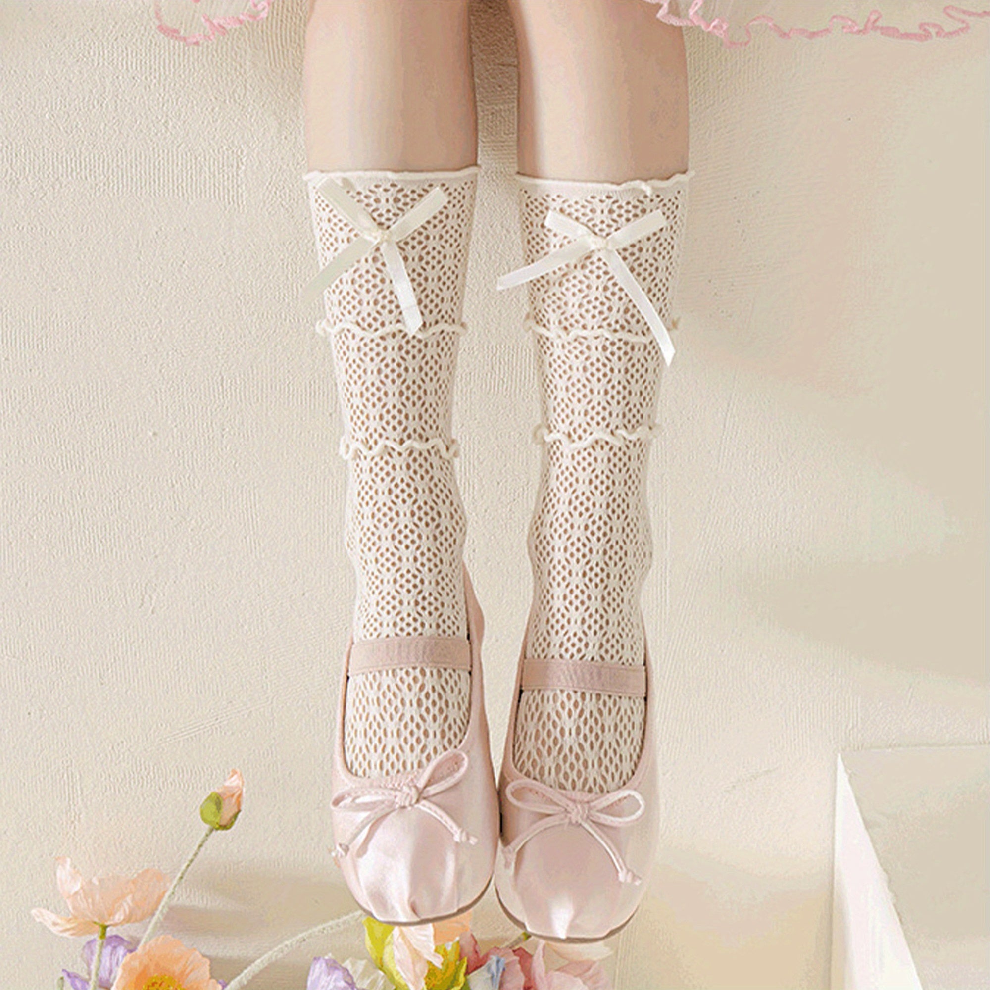 Kids Socks for Girls Cute Lace Bowknot Anti-Skid Socks Mid-Calf Socks Spring Summer Stockings
