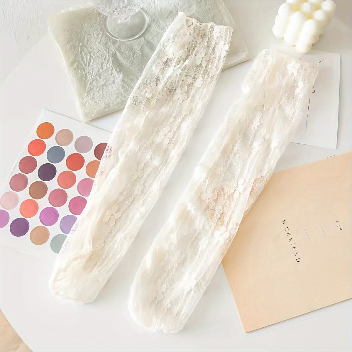 6 pairs daisy flower Women'S Lace Socks Ruffle Frilly Mesh Lace Loose Sock Sheer Mesh Slouch Sock Decorated Ankle High Sheer Socks for Women