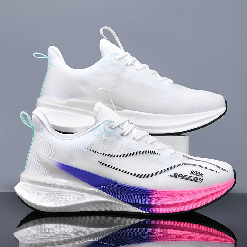 Unisex Carbon Fiber Running Shoes - Lightweight Cushioned MD\u002FTPU Sole, Breathable Knit Upper (White\u002FPurple Gradient) - Shock Absorbing Jogging Sneakers for Men & Women, All Seasons