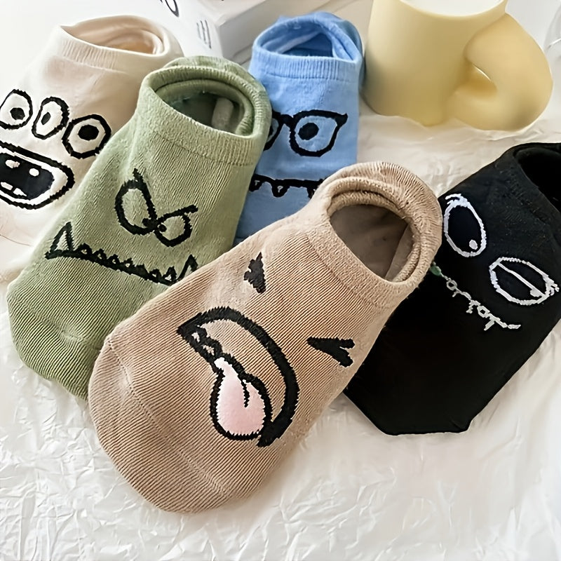 5\u002F10 Pairs Of Small Monsters Cartoon Expression Boat Socks Women Shallow Mouth Invisible Cute Personality Interesting Short Tube Not Falling Off with Soft And Comfortable