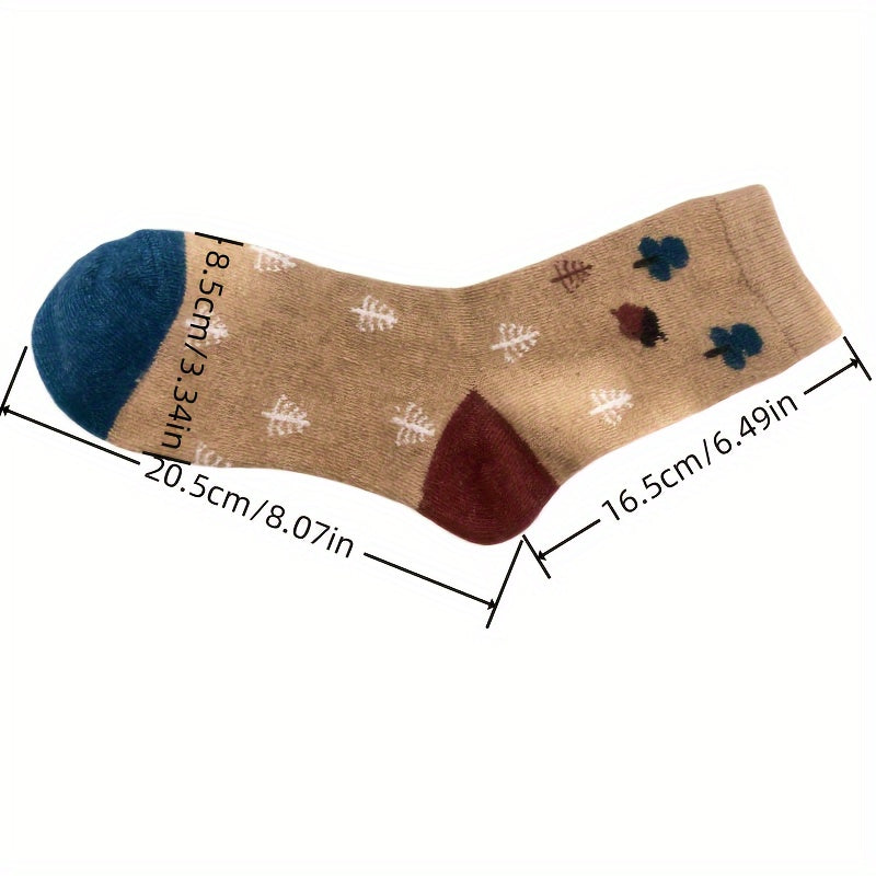 6 Pairs of Women'S Thick Medium Tube Socks, Retro Cartoon Animals And Geometric Patterns, Soft And Comfortable Autumn And Winter Thermal Socks, Fashionable And Casual Suede Socks