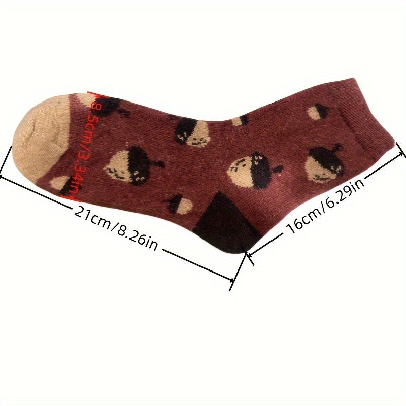 6 Pairs of Women'S Thick Medium Tube Socks, Retro Cartoon Animals And Geometric Patterns, Soft And Comfortable Autumn And Winter Thermal Socks, Fashionable And Casual Suede Socks