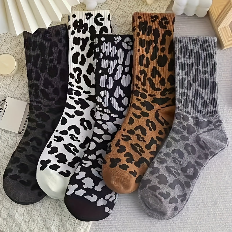 6 Pairs Women's Casual Socks - Retro Leopard Print in Various Colors, Machine Washable, Stylish & Eye-Catching for Parties, Dates & Casual Attire, Cute Socks